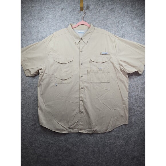 Columbia PFG Fishing Short Sleeve Button Up Shirt Vented Cotton Kahki Men's 3X - Picture 1 of 12